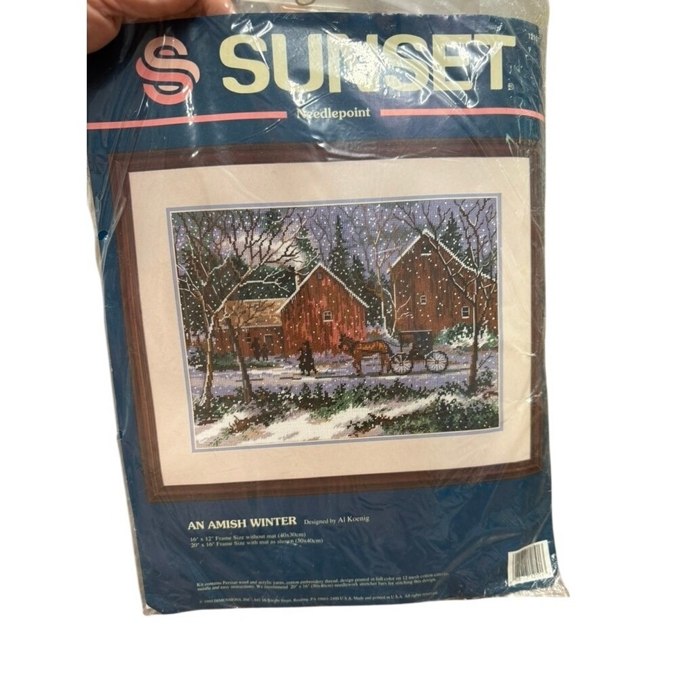 VTG! Sunset Needlepoint Kit An Amish Winter Al Koenig Dimensions 1994 12102 Open